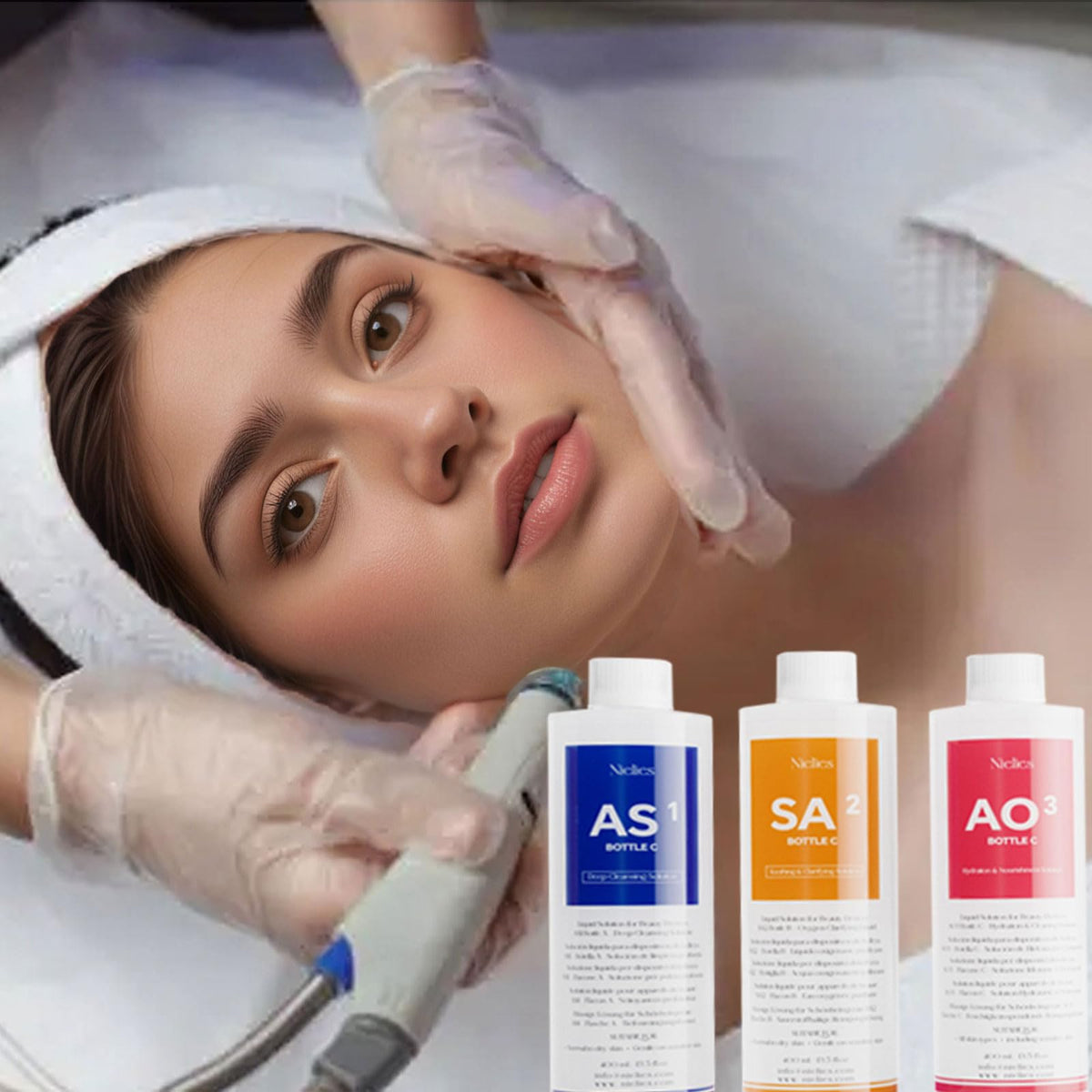 Nielies AS1 being applied during a facial treatment illustrating effective exfoliation benefit