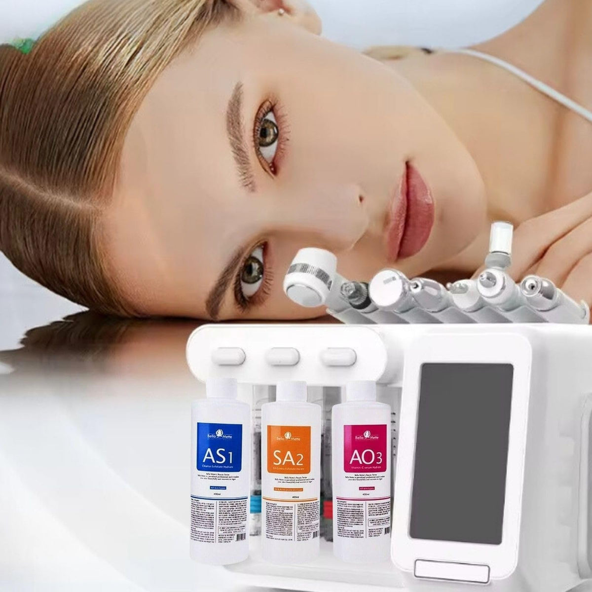 Nielies bottles on spa countertop conveying professional results and calming environment