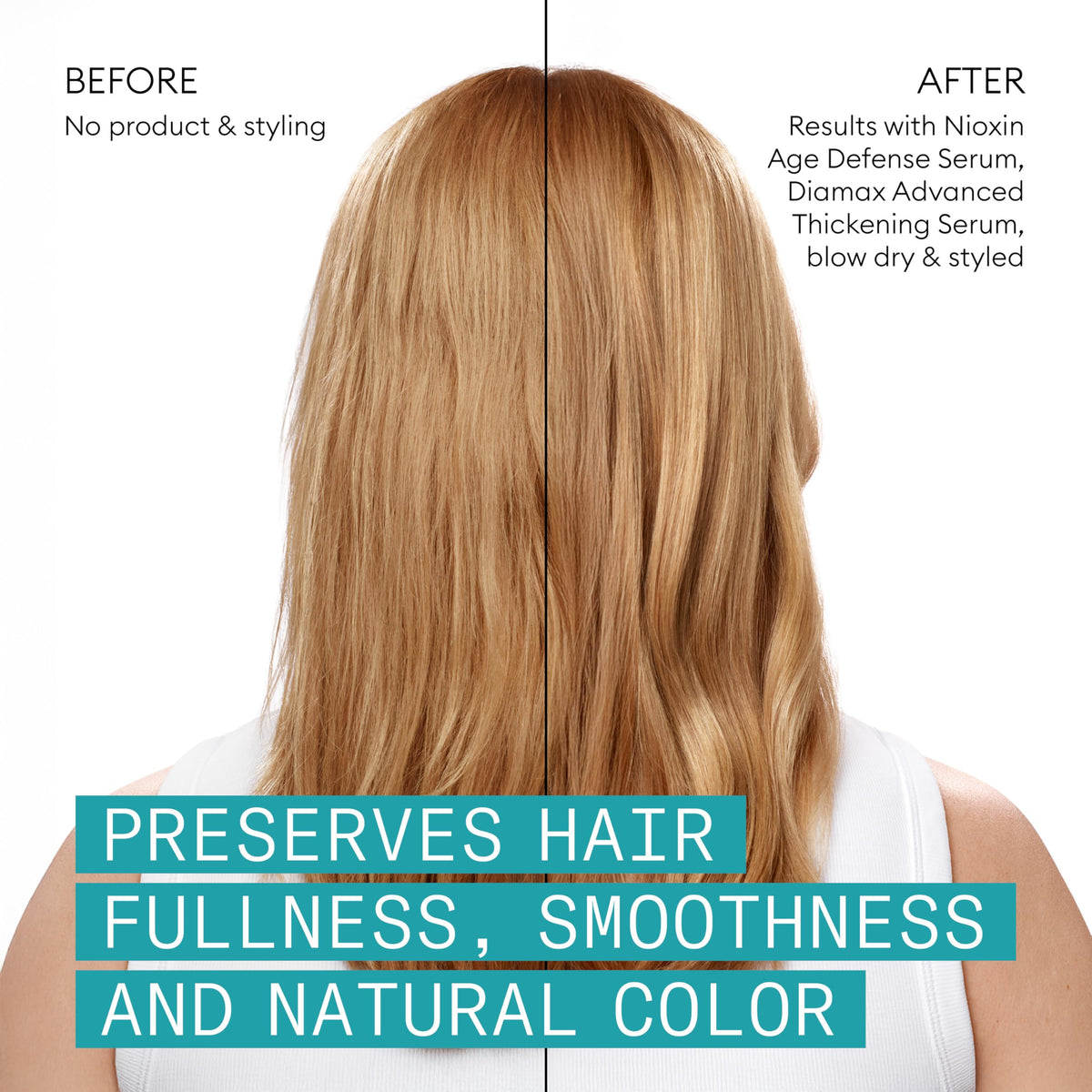 NIOXIN lifestyle shot on color-treated hair showing maintained vibrancy benefit