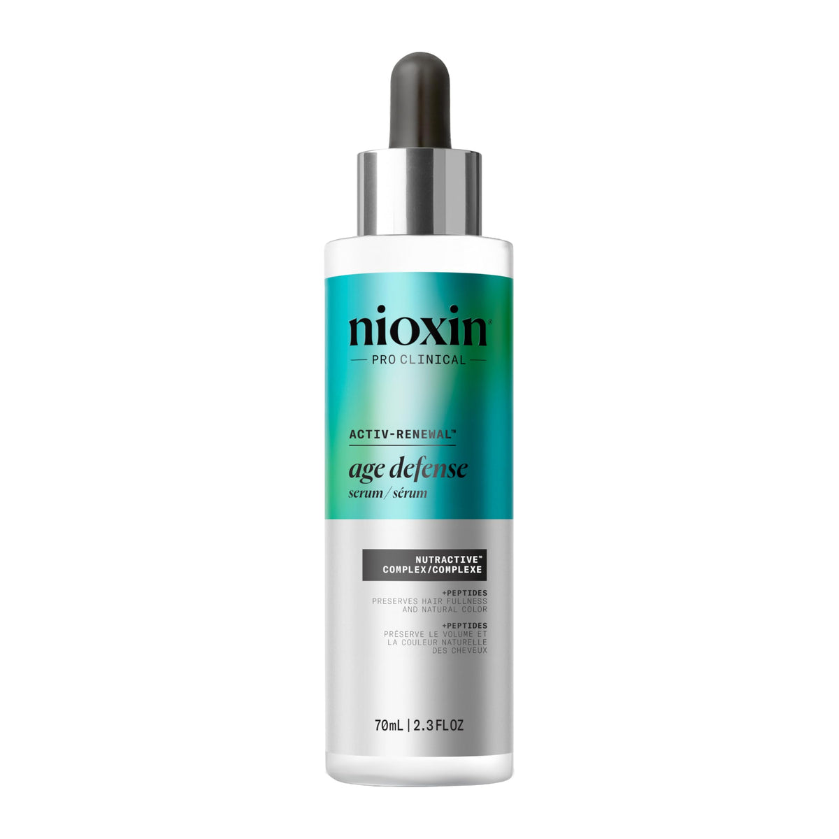 NIOXIN front packaging showing serum bottle and brand clarity benefit