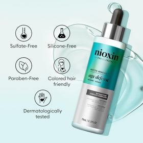NIOXIN label and ingredients panel highlighting sulfate-paraben-free benefit