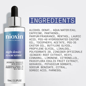 Nioxin bottle on bedside table suggesting easy nighttime routine