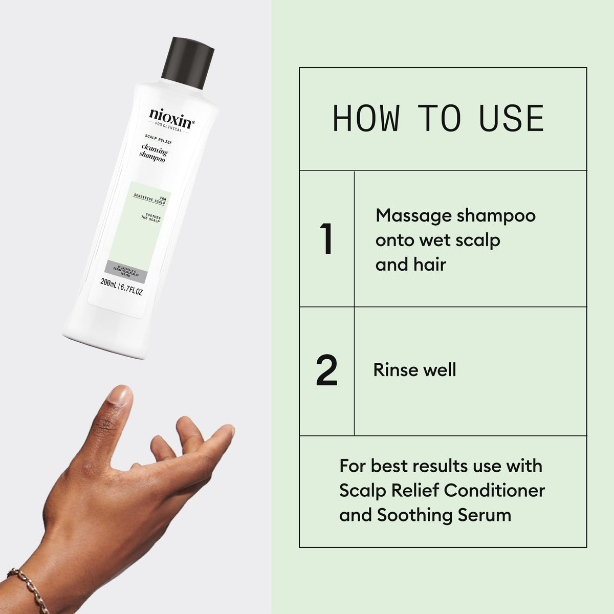 Nioxin bottle beside ruler showing 6.7 oz scale benefit