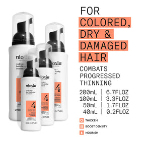 Close-up of Nioxin serum texture highlighting lightweight, non-greasy finish for fuller-looking hair benefit