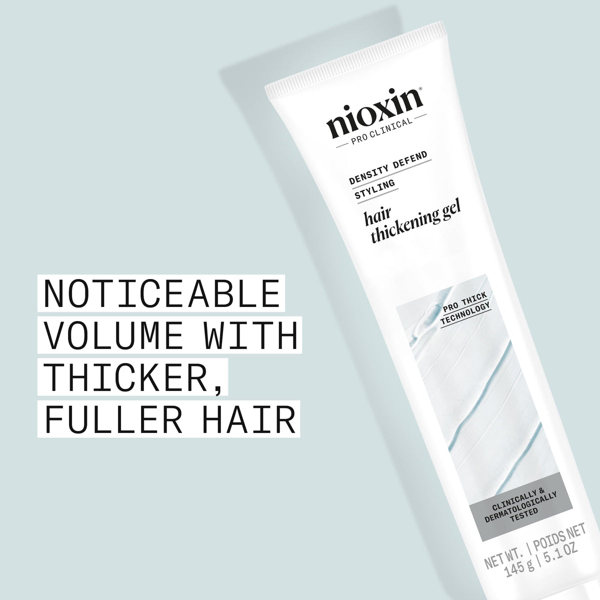 NIOXIN gel dispensed on hand illustrating easy portion control benefit