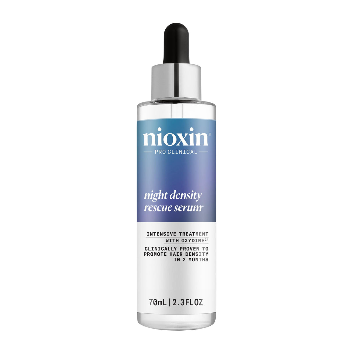 Nioxin front packaging shows bottle and benefits for thicker-looking hair