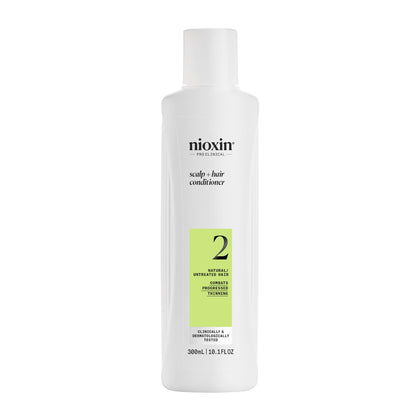 Nioxin front packaging showing System 2 conditioner for fuller-looking hair