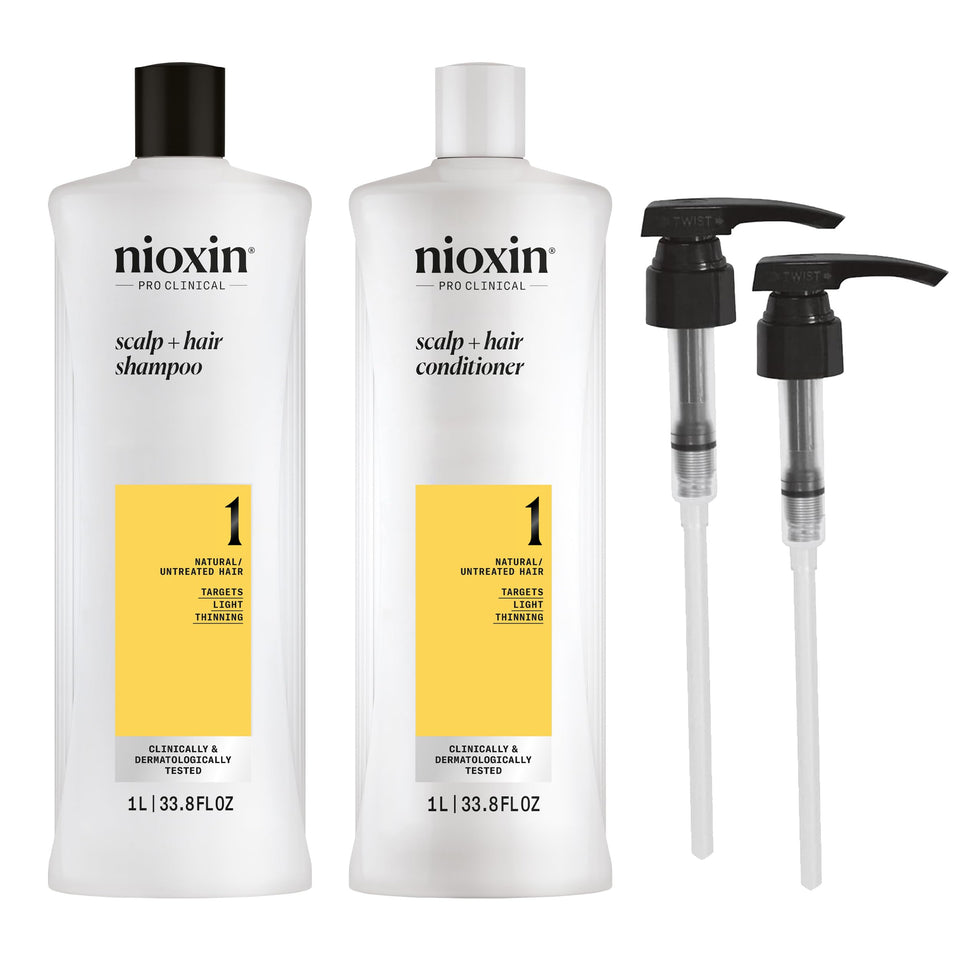 Nioxin front packaging showing kit and pumps for clearer scalp