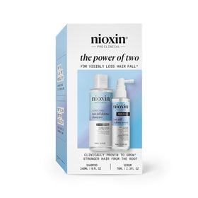 Nioxin kit front packaging showing both bottles and benefits