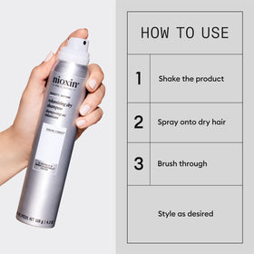nioxin spraying at roots demonstrating instant lift benefit