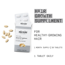 NIOXIN biotin zinc iron ingredient shot, highlighting key nutrients for hair support