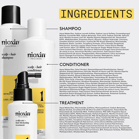 NIOXIN kit styled on bathroom shelf showing everyday use convenience