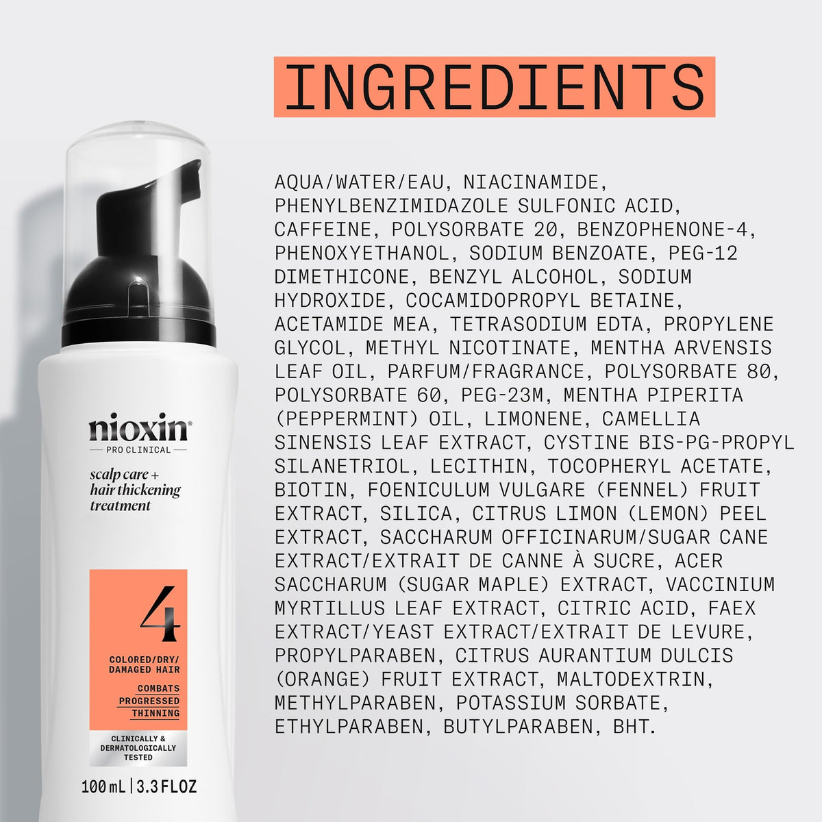 Nioxin bottle on bathroom shelf in lifestyle setting suggesting daily routine convenience and salon-quality benefit