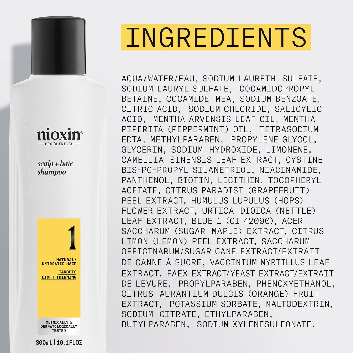 NIOXIN bottle on bathroom shelf showing professional, salon-ready routine