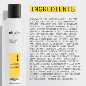 NIOXIN bottle on bathroom shelf showing professional, salon-ready routine