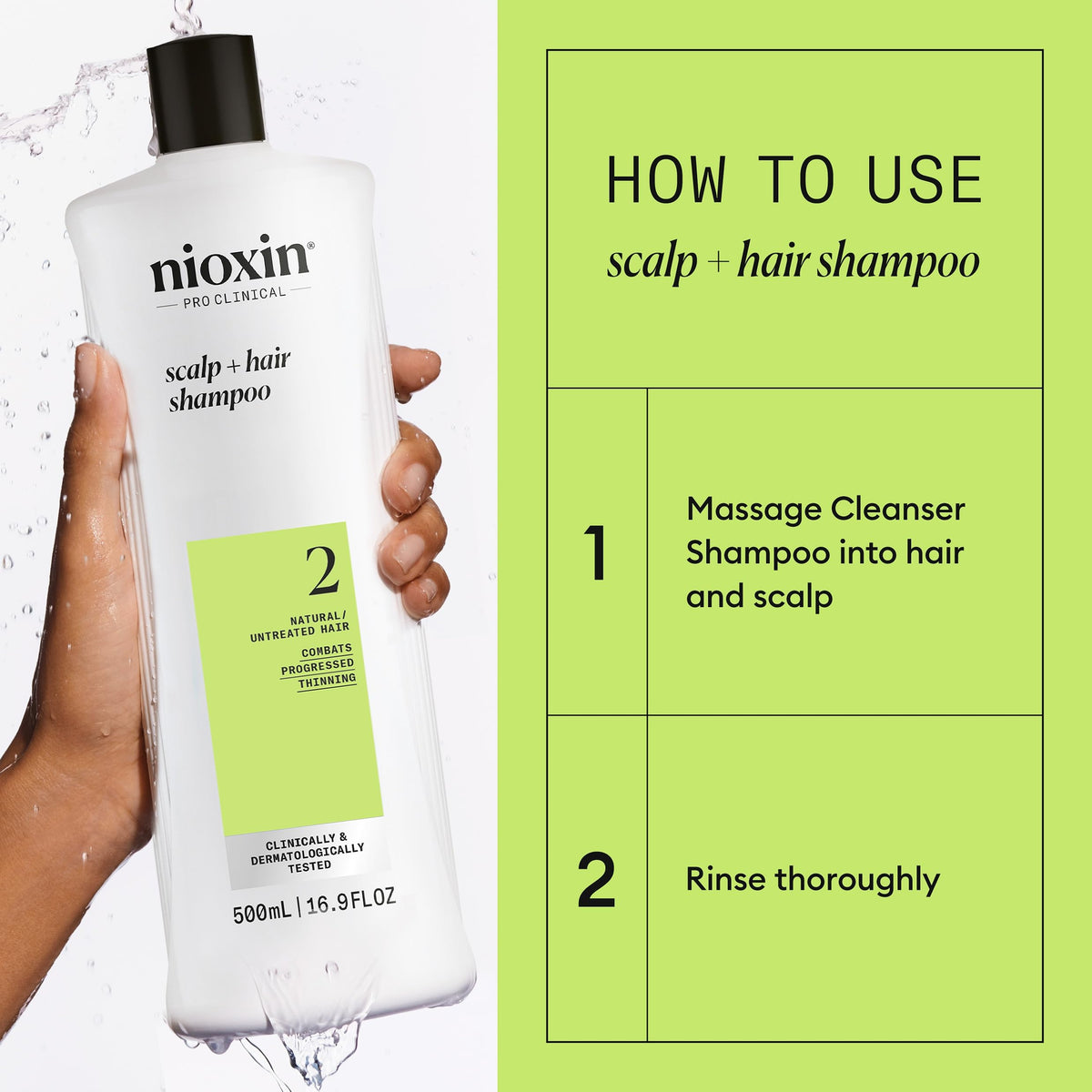 Nioxin bottle in hand for scale comparison showing 16.9 fl oz size clarity