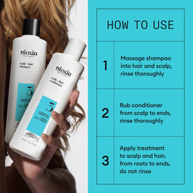 Nioxin visual scale comparing strand thickness before and after use