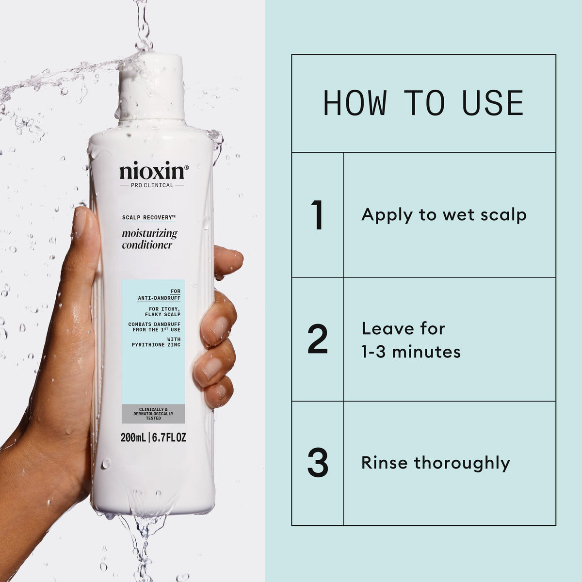 nioxin bottle next to common item showing 6.7 fl oz scale