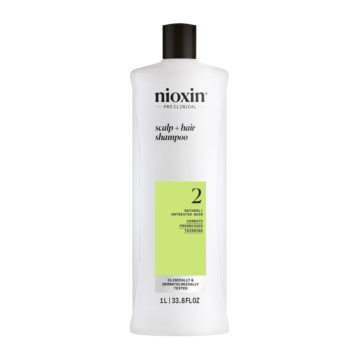 Nioxin front bottle showing packaging and size, boosts visible hair fullness