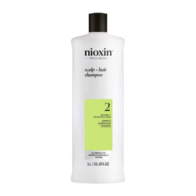 Nioxin front bottle showing packaging and size, boosts visible hair fullness