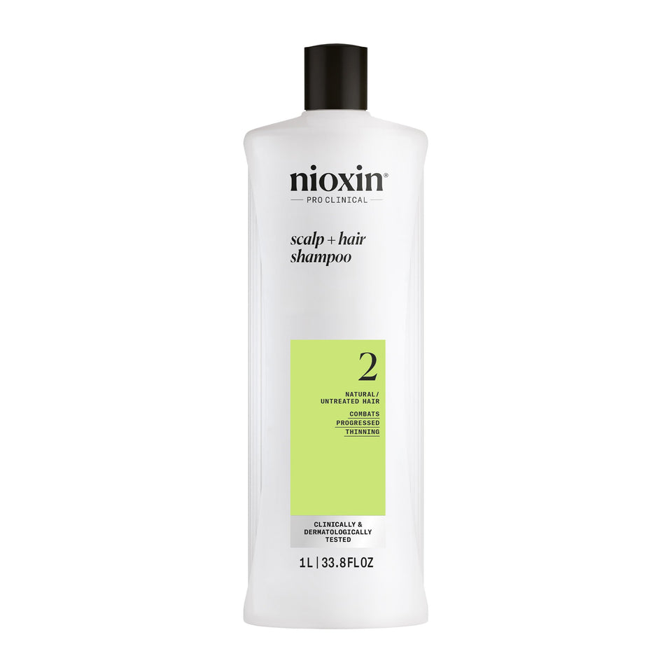 Nioxin front bottle showing packaging and size, boosts visible hair fullness