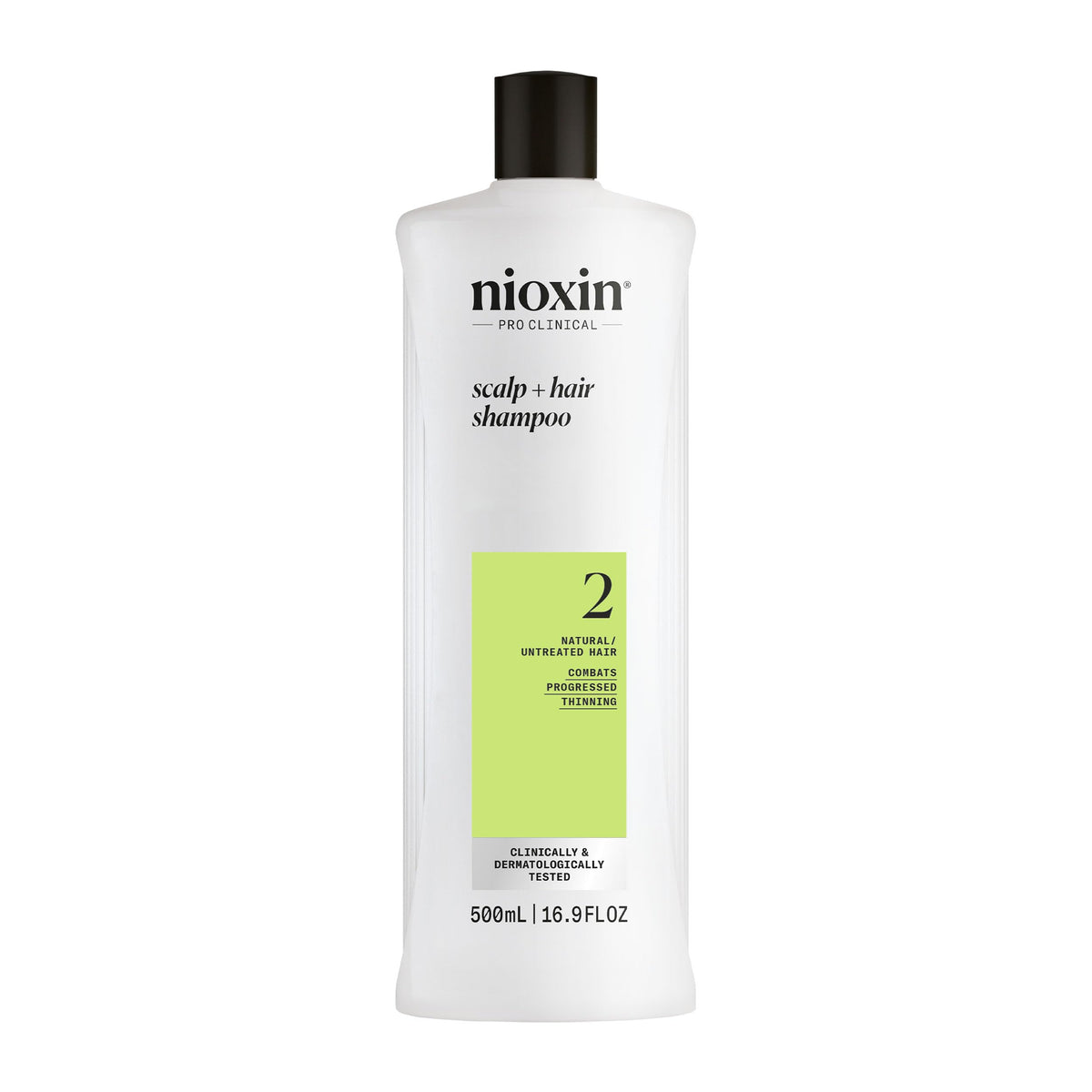 Nioxin front packaging showing the System 2 shampoo bottle and brand benefits