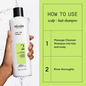 Nioxin System 2 paired with conditioner showing complete regimen for thicker-looking hair