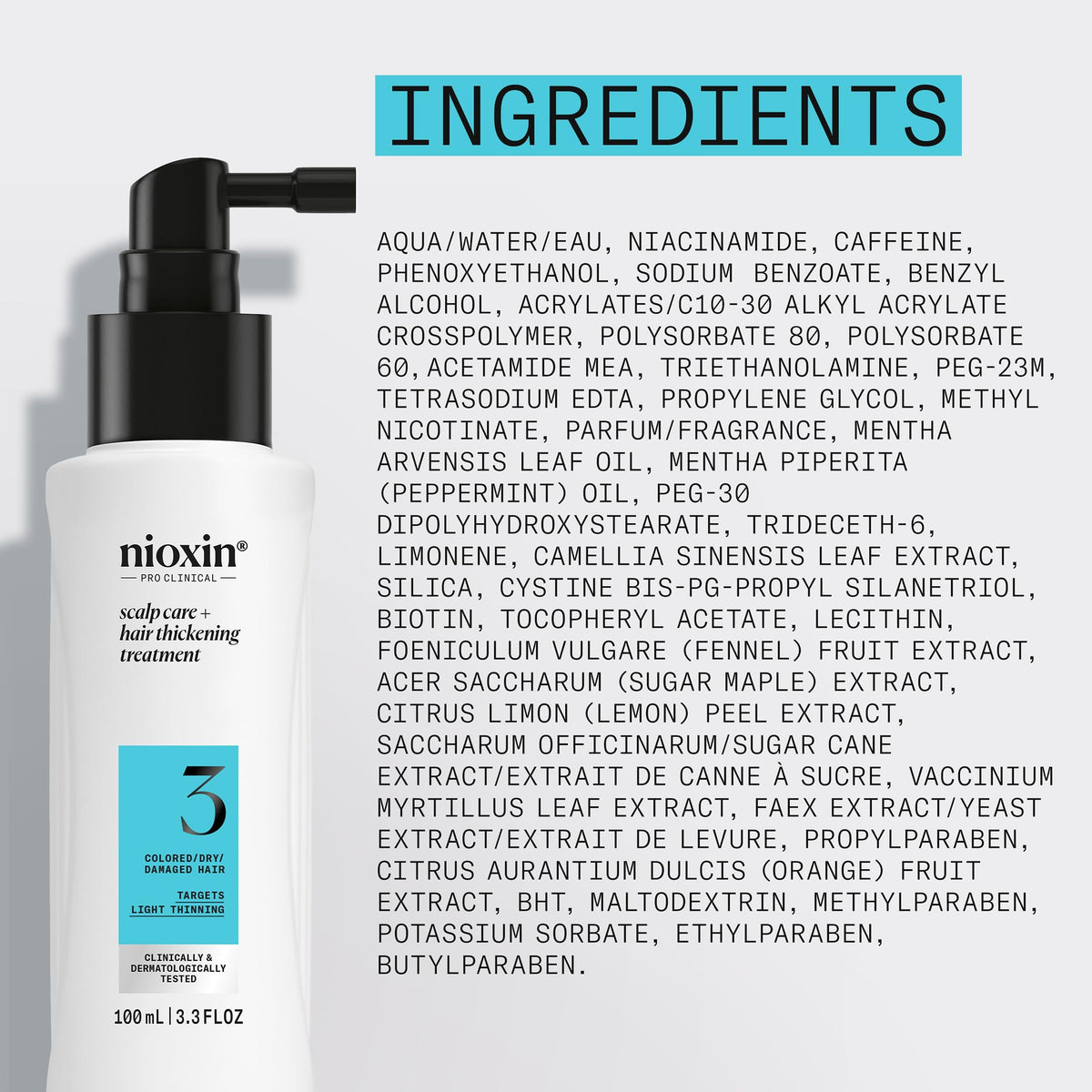Nioxin System 3 on a bathroom vanity in a lifestyle setting to convey easy daily use and routine