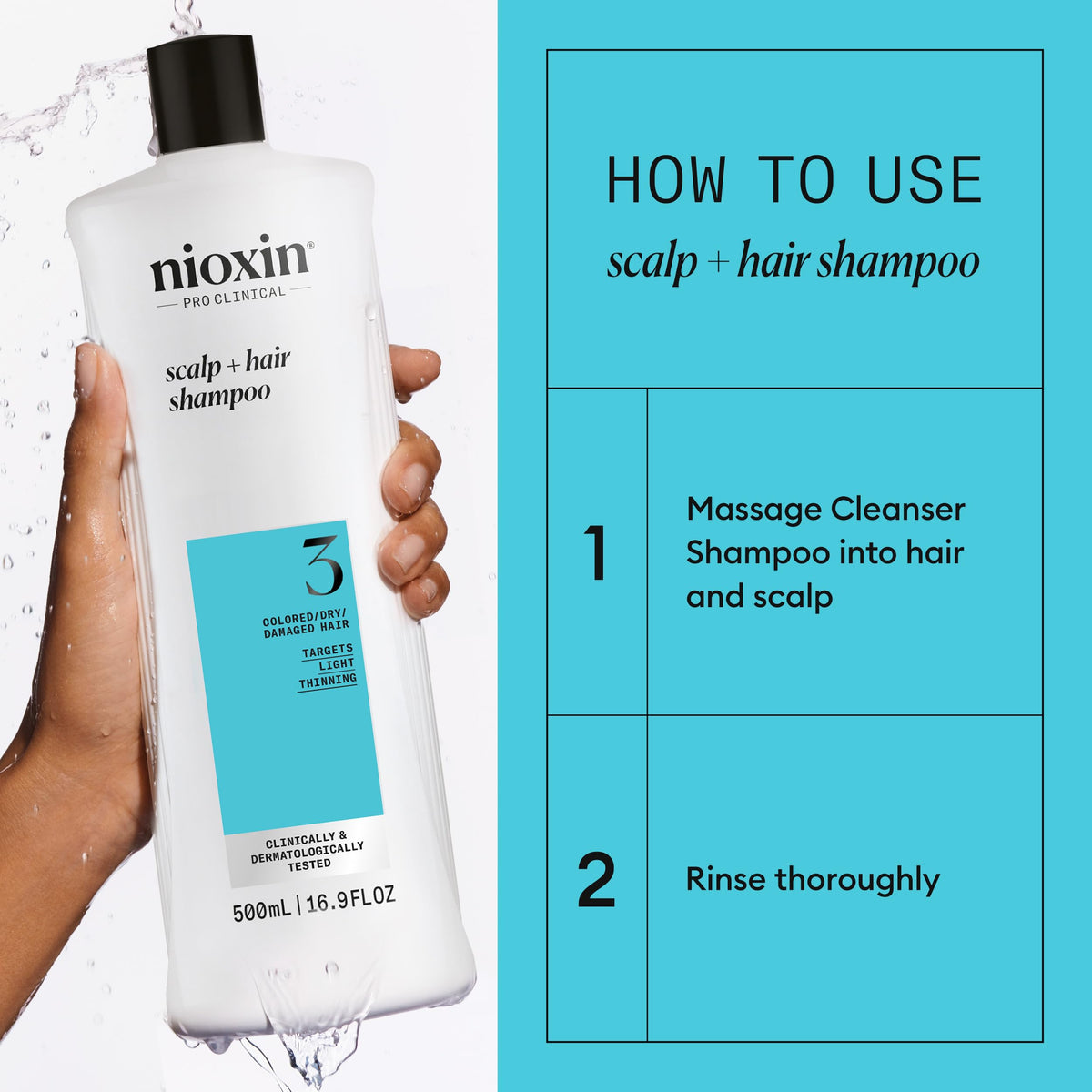 Nioxin System 3 shampoo lather demonstrating gentle cleansing and moisture