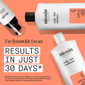 NIOXIN bottle staged in a bathroom, conveys daily routine and easy integration