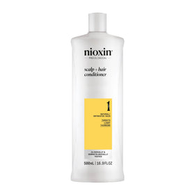 Nioxin System 1 front packaging showing product and benefit of thicker-looking hair