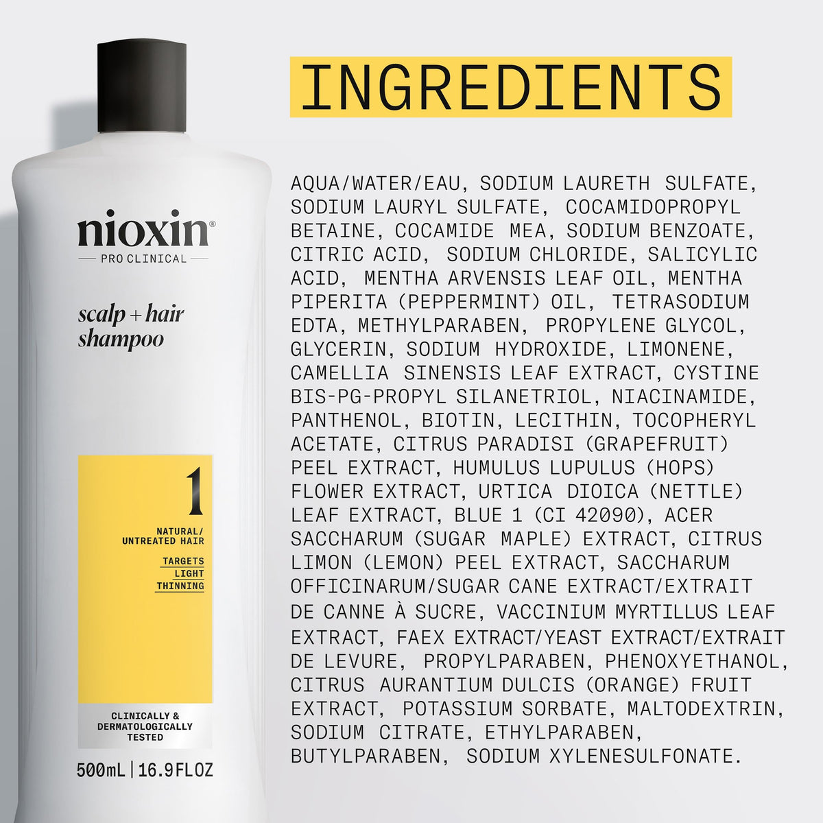 Nioxin placed on bathroom shelf with matching products suggesting routine benefit
