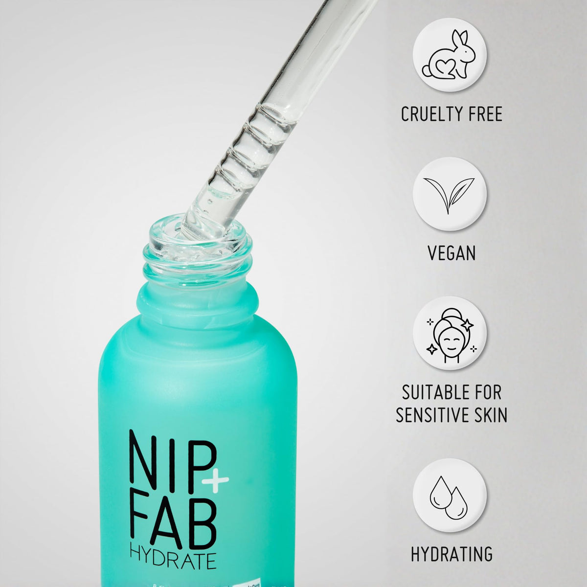 Nip+Fab close-up of serum texture highlighting fast absorption benefit
