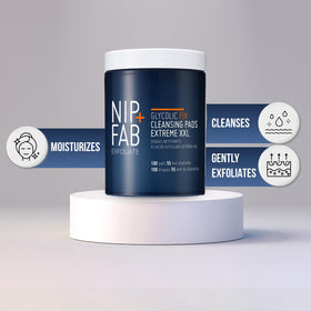 Nip+Fab pads arranged with skincare bottles for routine integration benefit
