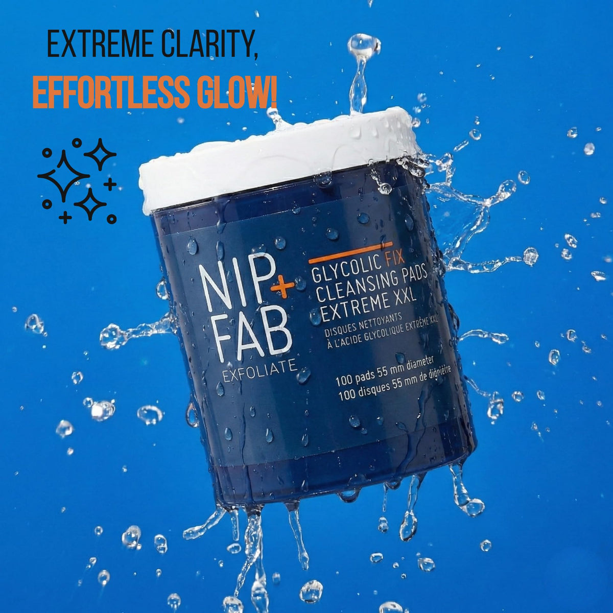 Nip+Fab pads beside a hand for size and quantity value comparison