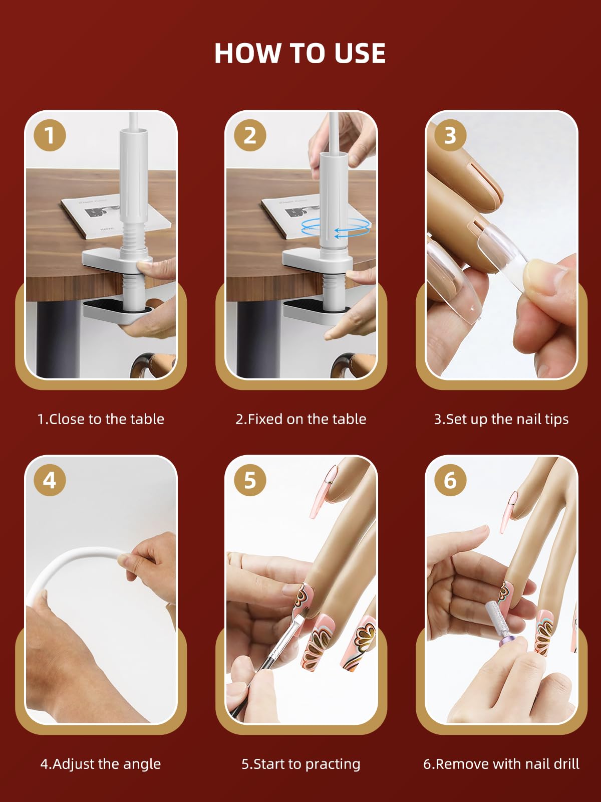 NIQZOPA hand beside nail tools showing size and scale for workspace planning benefit