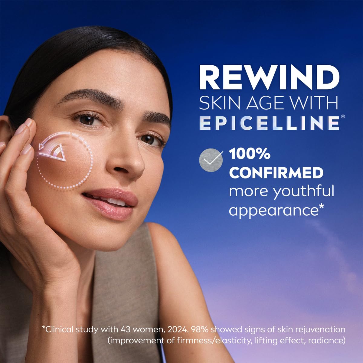 NIVEA close-up label featuring Epicelline complex and patented Age Clock tech benefit
