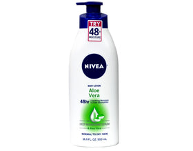 NIVEA bottle front packaging showing aloe vera label and hydration benefit