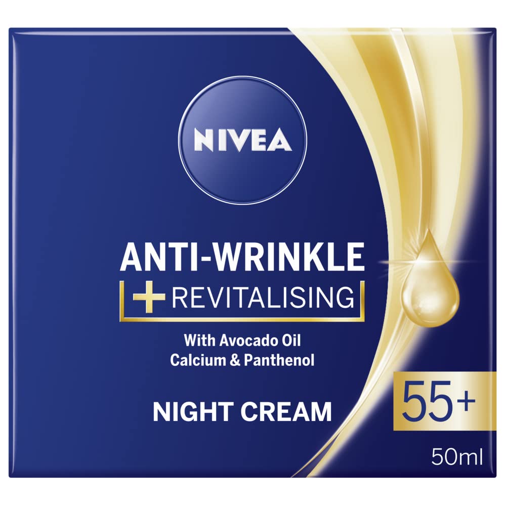 NIVEA front packaging of 55+ night cream showing product clarity and trust