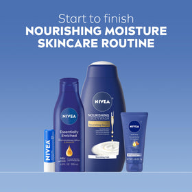 NIVEA body wash bottle close-up highlighting cleansing and nourishing benefit