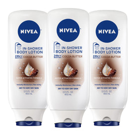 NIVEA front packaging showing bottle and cocoa butter moisturizing benefit