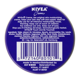 NIVEA Creme open tin close-up showing creamy texture and fast absorption benefit