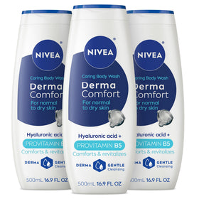 NIVEA Derma Comfort front bottle shows clean design and gentle care