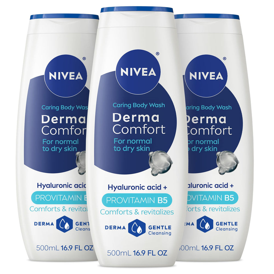 NIVEA Derma Comfort front bottle shows clean design and gentle care