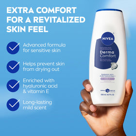NIVEA pump close-up dispensing gentle body wash, illustrating ease of use and control