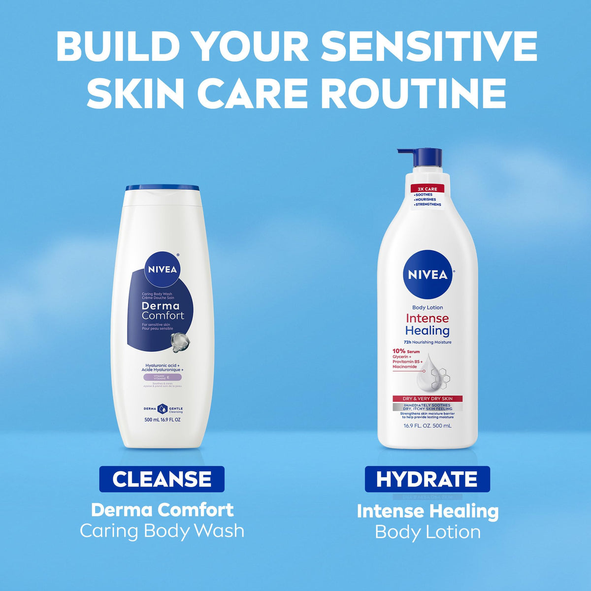 NIVEA biodegradable and no-microplastics badge on bottle, supporting eco choice