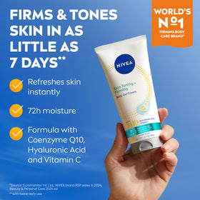 NIVEA ingredients display highlighting Q10 and Vitamin C for skin tone benefit