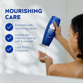 NIVEA lather foam in hand highlighting rich cushion for gentle cleansing