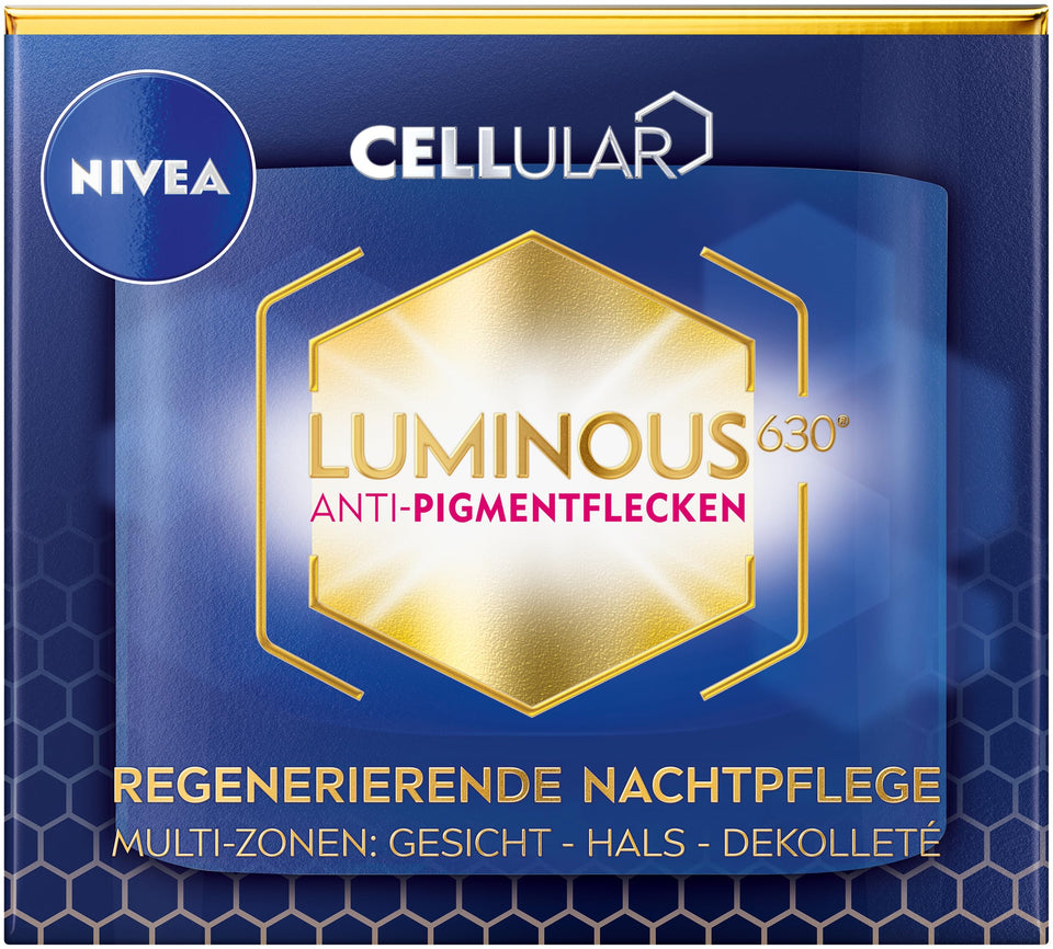 NIVEA jar front packaging showing Luminous630 cream and evening hydration benefit