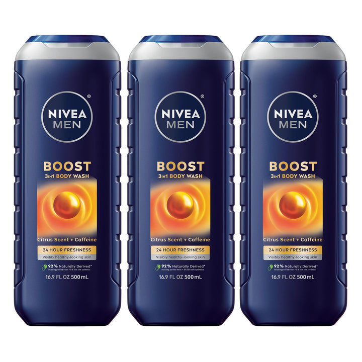 NIVEA MEN front packaging showing boost 3-in-1 benefits and citrus scent